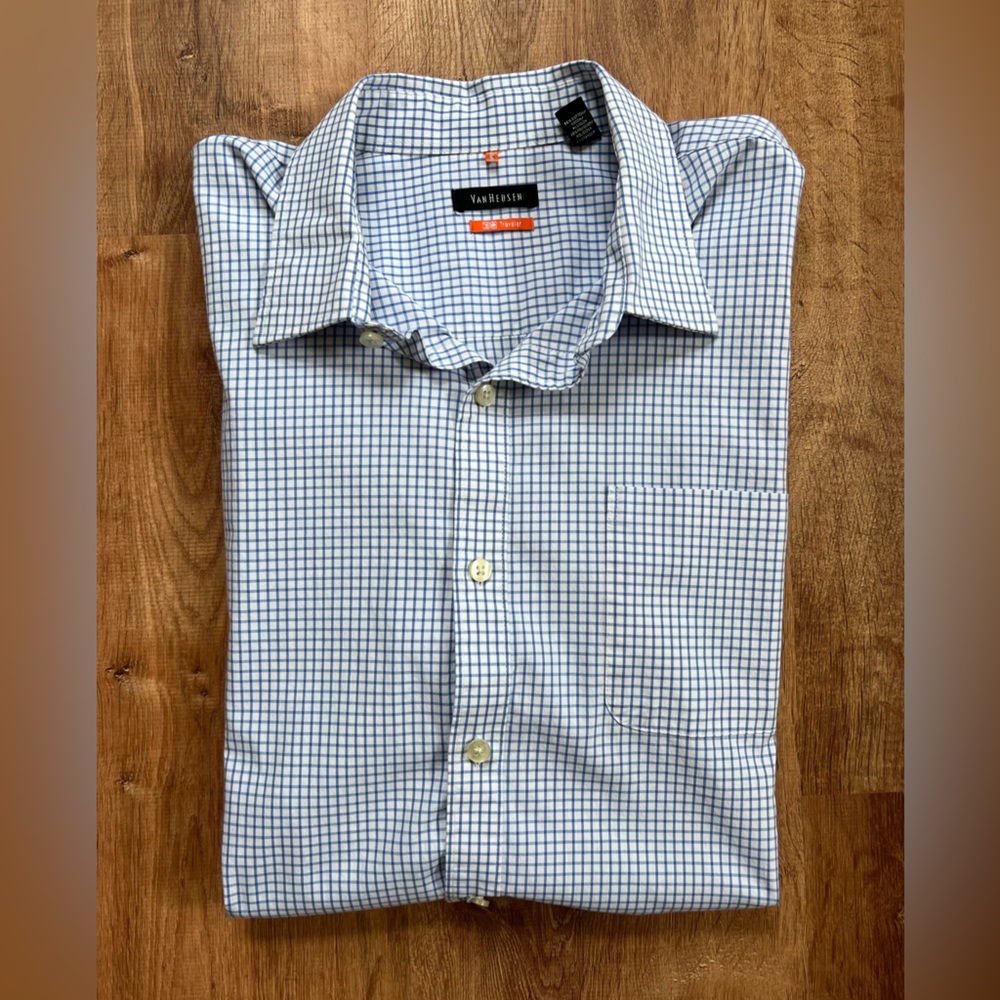 Men’s Traveller Van Heusen Long Sleeve Checkered Blue Shirt